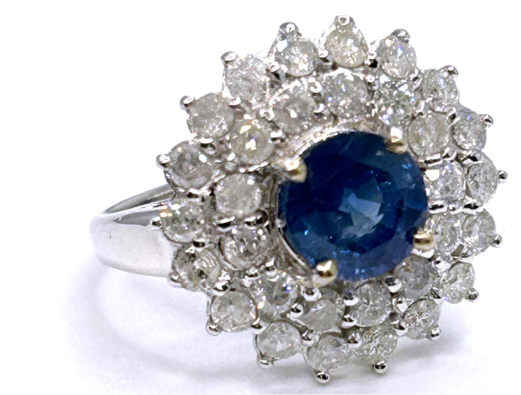 3.18ct Ceylon Sapphire & Diamond Ring in 14K White Gold
