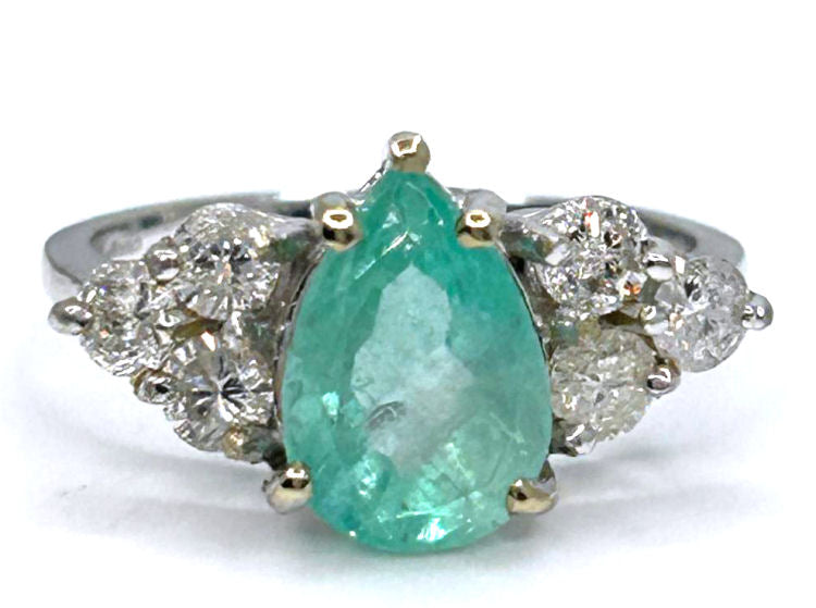 2.93ct Colombian Emerald & Diamond Cluster Ring in 14K White Gold