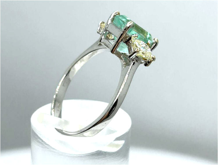 2.29ct Three-Stone Colombian Emerald & Diamond Ring in 14K White Gold