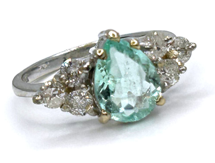 1.80ct Colombian Emerald & Diamond Cluster Ring in 14K White Gold