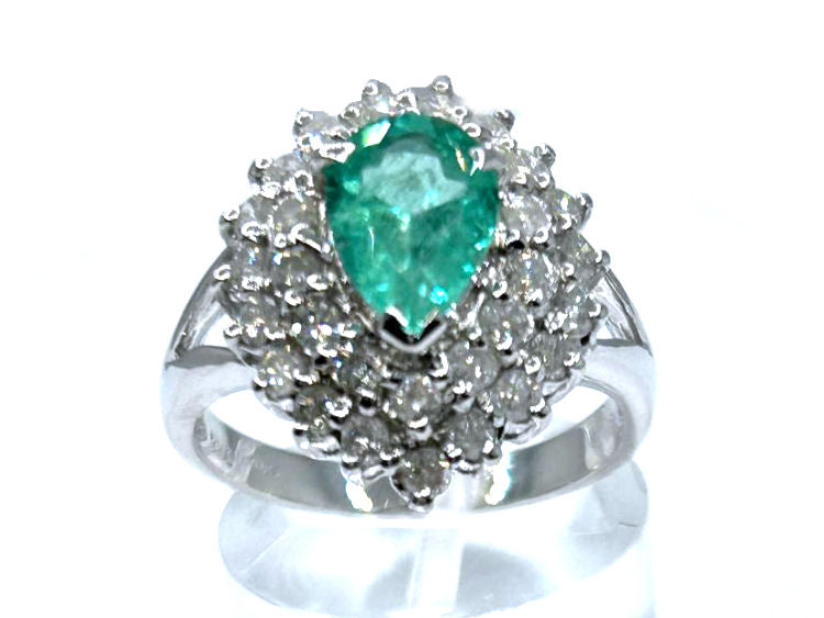 Striking 1.99ct Diamond & Emerald 18K White Gold Ring