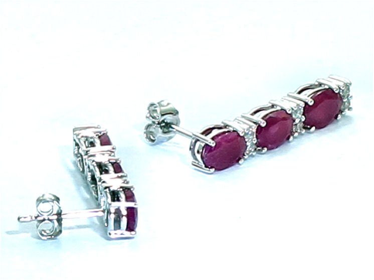 5.10ct Ruby and Diamond Dangling Earrings in 14K White Gold