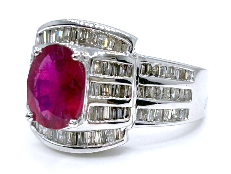 4.27ct Ruby & Diamond Ring in 14K White Gold