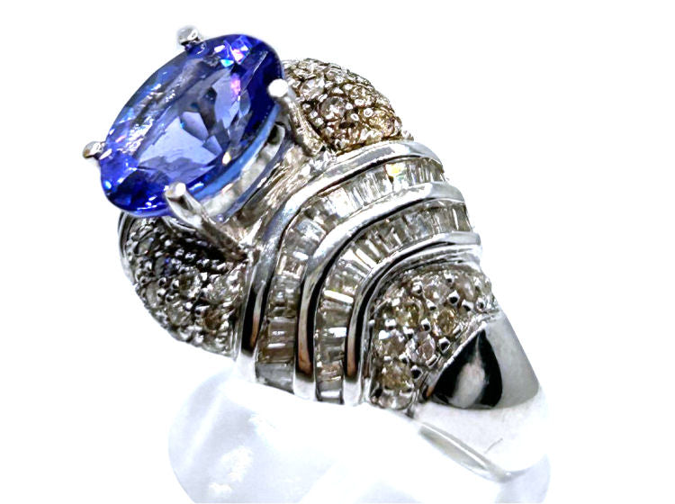 4.41ct Tanzanite & Diamond Ring in 14K White Gold - Baguette Shape