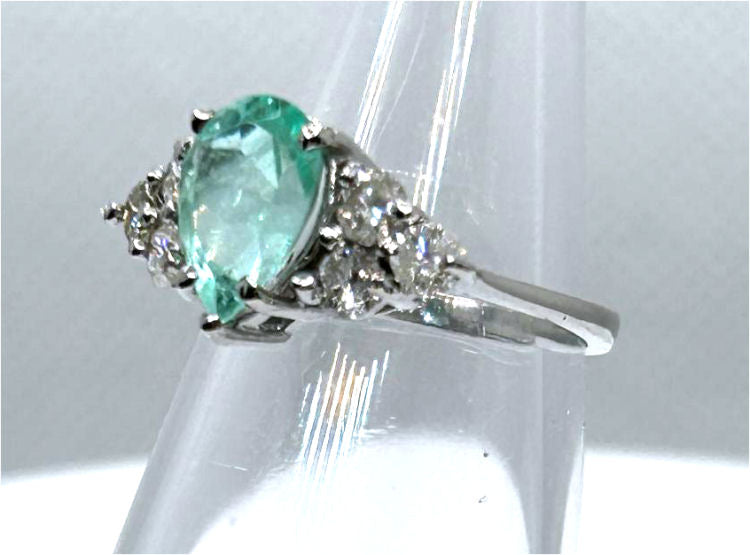3.20ct Colombian Emerald & Diamond Cluster Ring in 14K White Gold