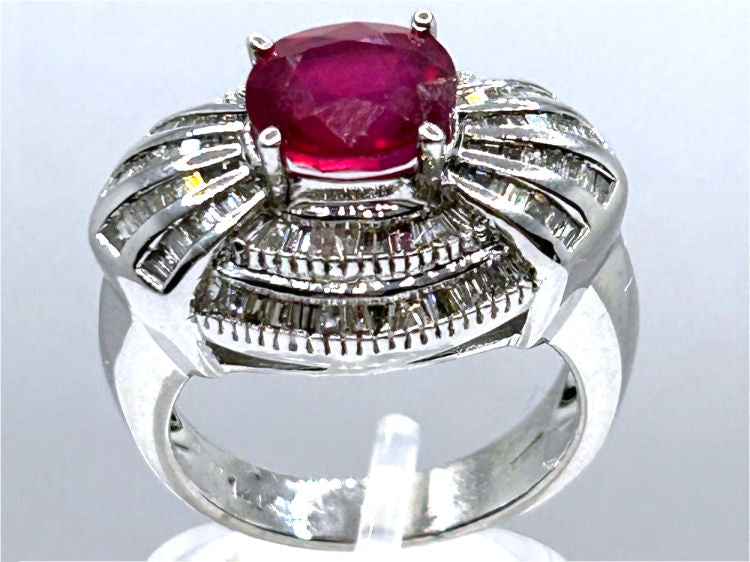 3.18ct Ruby & Diamond Cluster Ring in 14K White Gold