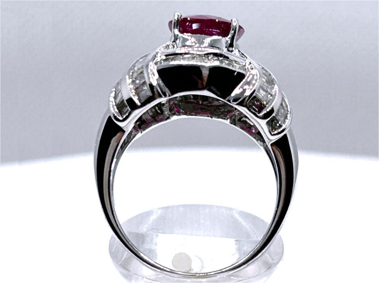 4.41ct Ruby & Diamond Ring in 18K White Gold
