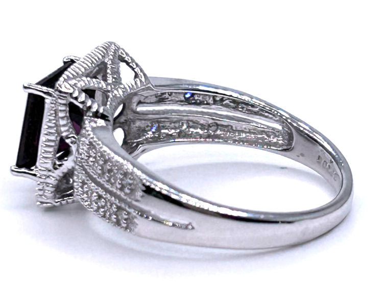 1.65ct Rhodolite Garnet &Diamond Ring in 10K White Gold