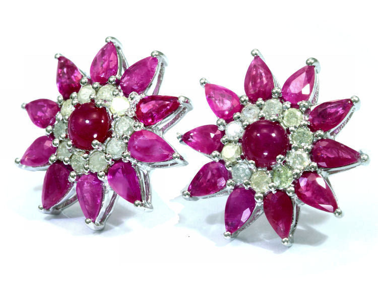 6.47ct Ruby & Diamond Earrings in 18K White Gold