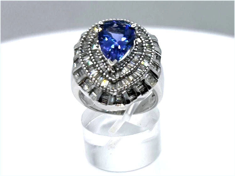 4.45ct Tanzanite & Diamond Ring in 14K White Gold