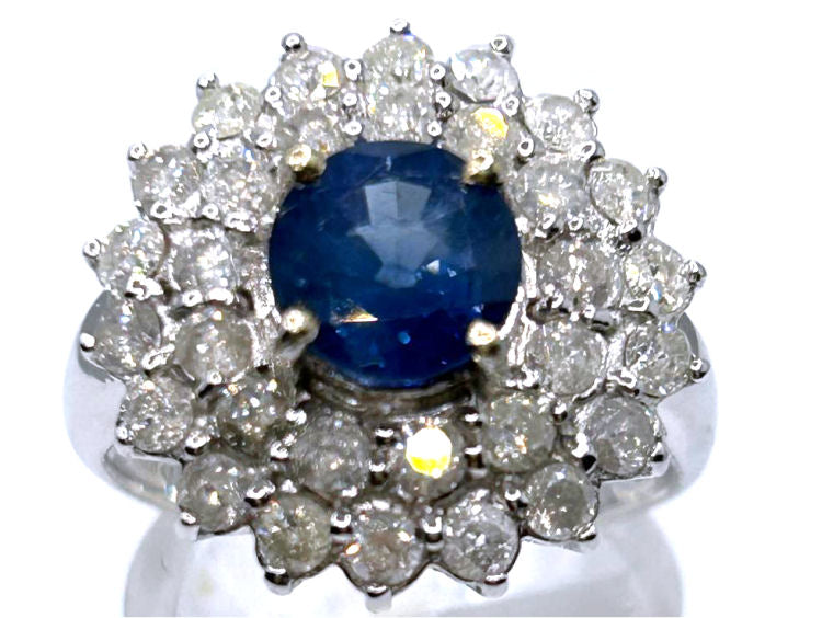 3.18ct Ceylon Sapphire & Diamond Ring in 14K White Gold