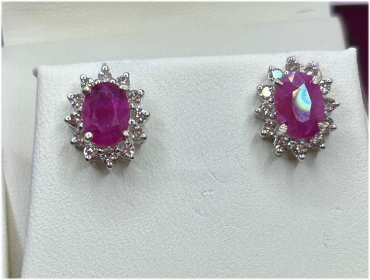 2.50ct Ruby & Diamond Earrings in 14K White Gold
