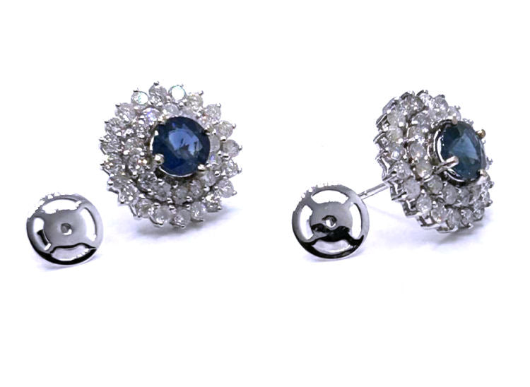 5.60ct Ceylon Sapphire & Diamond Earrings in 12K White Gold