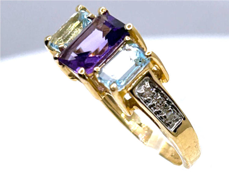 2.76ct Amethyst, Topaz & Diamond Ring in 10K Yellow Gold