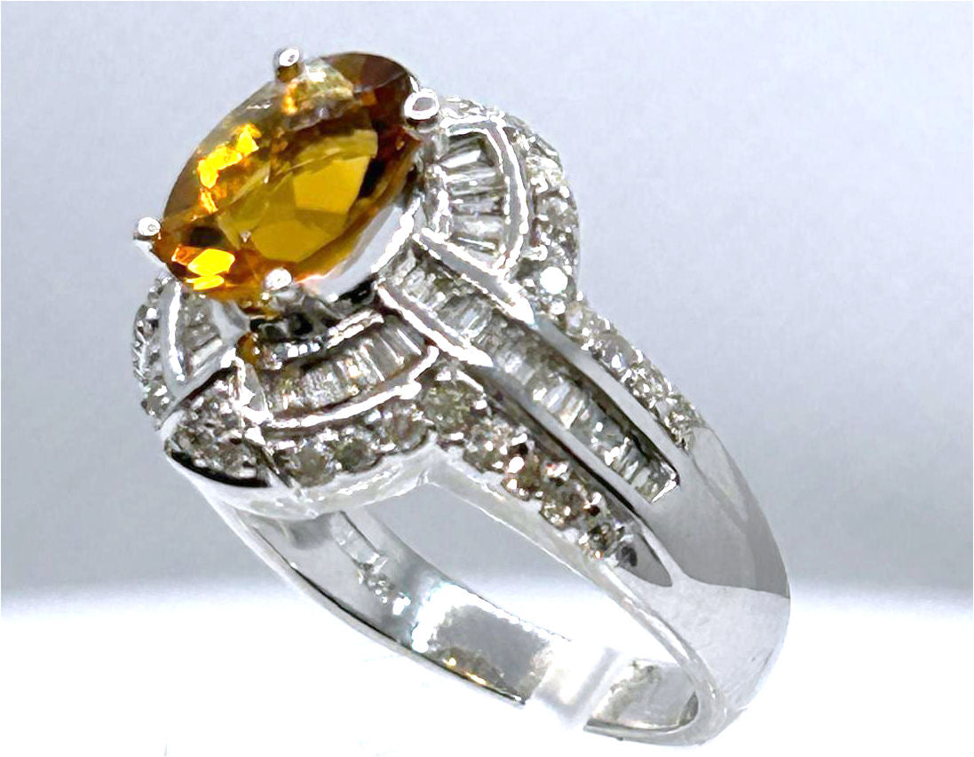 2.41ct Citrine & Diamond Ring in 14K White Gold