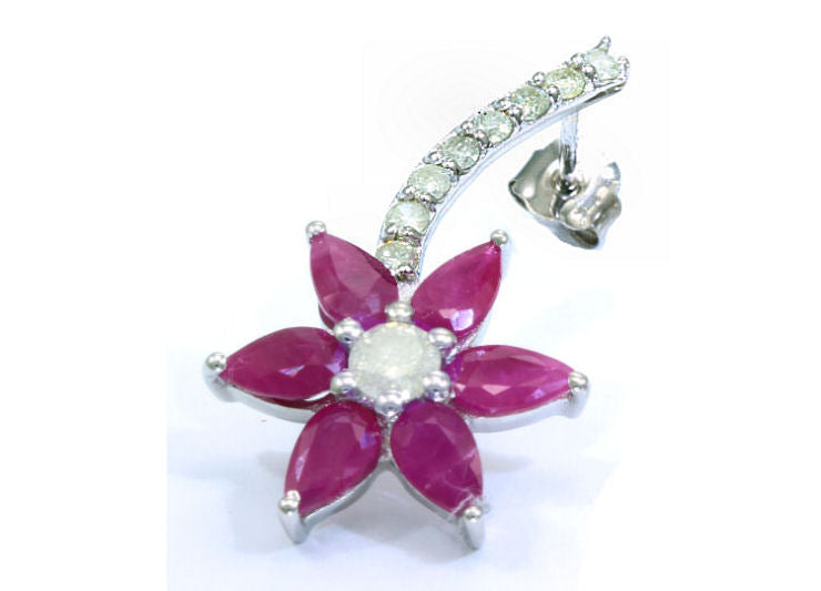 3.64 ct Diamond and Ruby Earrings in 18kt White Gold