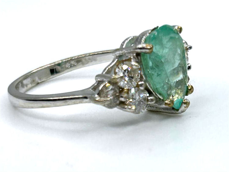 2.43ct Colombian Emerald & Diamond Cluster Ring in 14K White Gold