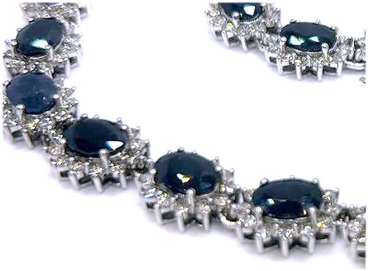30.40ct Sapphire & Diamond Necklace & Earrings Set in 9K White Gold