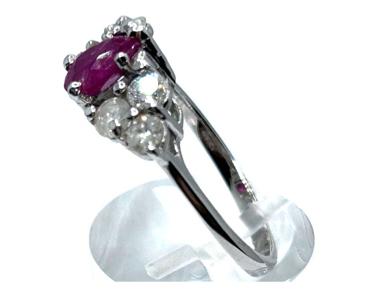 1.73ct Ruby & Diamond Cluster Ring in 14K White Gold