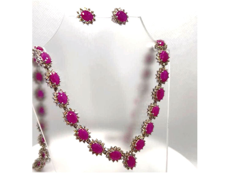 30.40ct Ruby & Diamond Necklace & Earrings Set in 9K White Gold