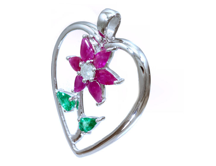 1.86ct Ruby, Emerald And Diamond Necklace in 18k White Gold