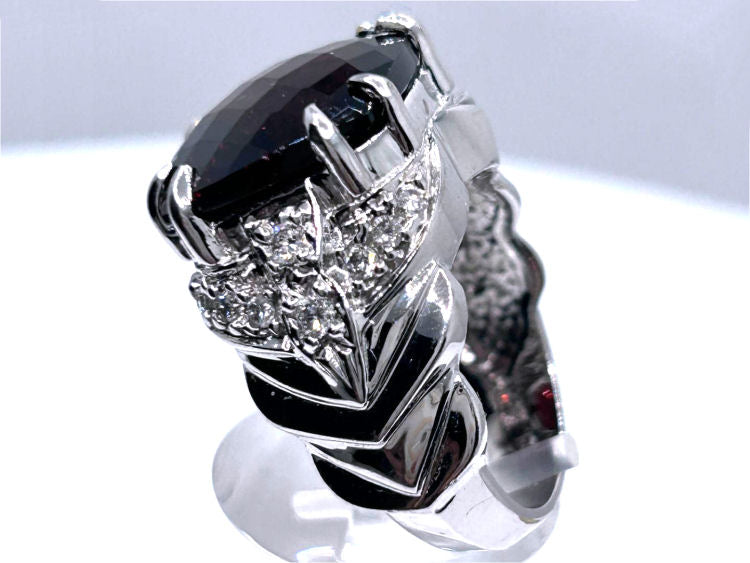 12.56ct Rhodolite & Diamond Ring in 14K White Gold