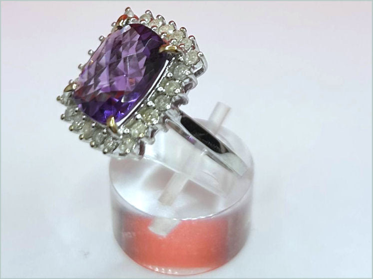 5.10ct Amethyst & Diamond Ring in 14K White Gold