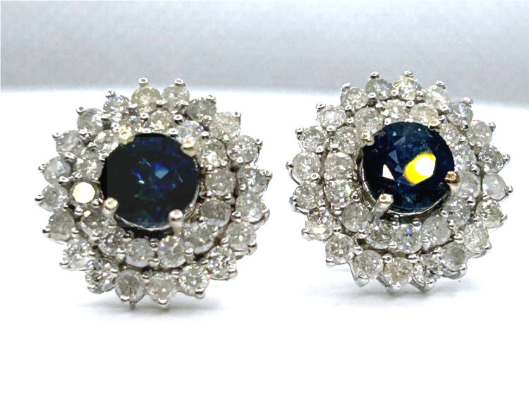 5.58ct Ceylon Sapphire & Diamond Earrings in 12K White