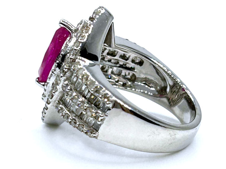3.16ct Ruby & Diamond Ring in 14K White Gold