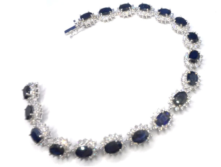 19.15ct Sapphire & Diamond Bracelet in 14K White Gold
