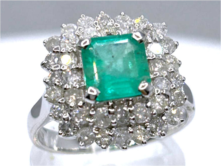 2.40ct Emerald & Diamond Ring in 18K White Gold