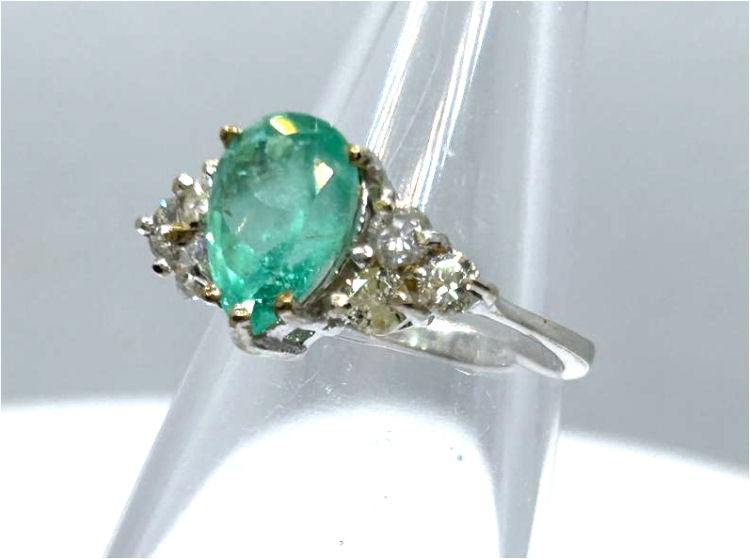 2.43ct Colombian Emerald & Diamond Cluster Ring in 14K White Gold