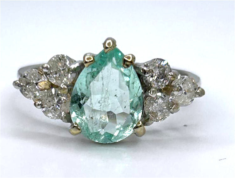 1.80ct Colombian Emerald & Diamond Cluster Ring in 14K White Gold