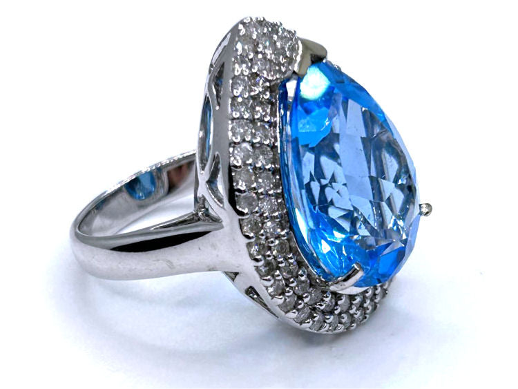 15.10ct Swiss Blue Topaz & Diamond Ring in 14K White Gold