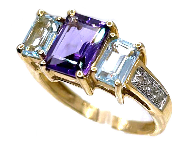 2.76ct Amethyst, Topaz & Diamond Ring in 10K Yellow Gold