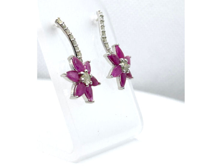 3.64 ct Diamond and Ruby Earrings in 18kt White Gold