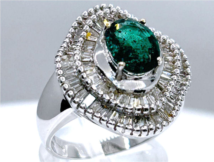 2.46ct Emerald & Diamond Ring in 14K White Gold