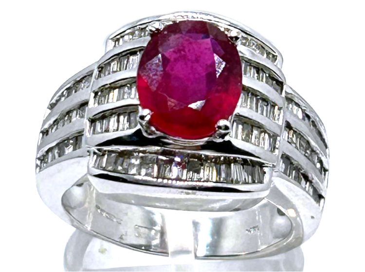 4.27ct Ruby & Diamond Ring in 14K White Gold