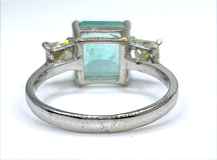 2.46ct Three-Stone Colombian Emerald & Diamond Ring in 14K White Gold