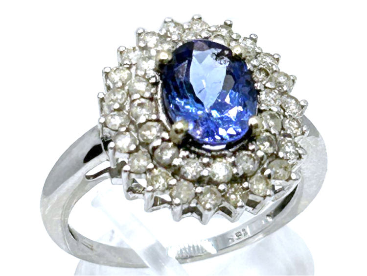 3.26 ctw Diamond and Tanzanite Set in 18K White Gold Ring