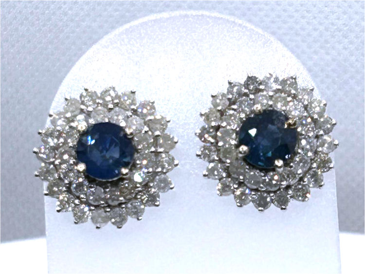 5.60ct Ceylon Sapphire & Diamond Earrings in 12K White Gold