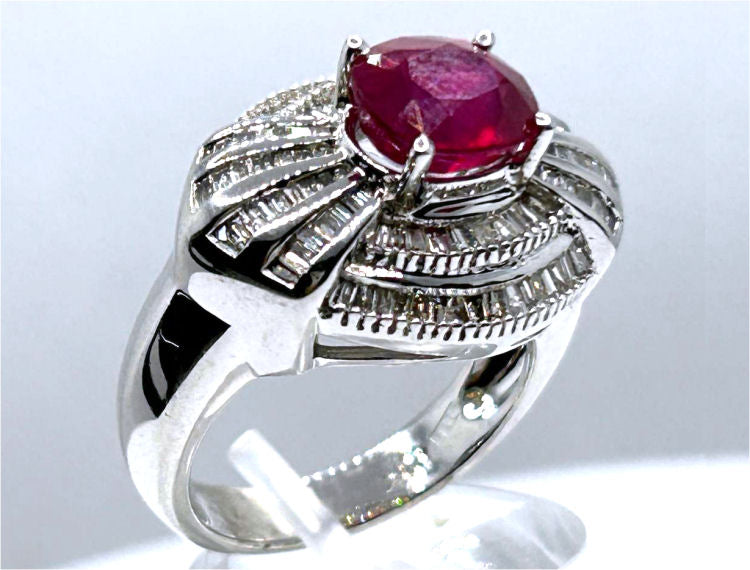 3.18ct Ruby & Diamond Cluster Ring in 14K White Gold
