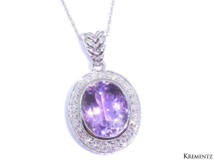 4.60ct Amethyst and Diamond Necklace In 14kt White Gold