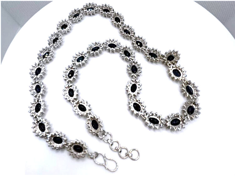 30.40ct Sapphire & Diamond Necklace & Earrings Set in 9K White Gold