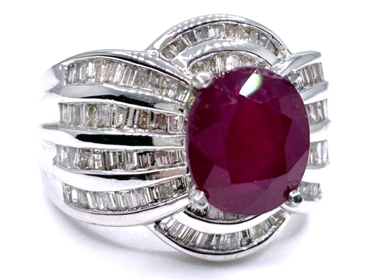 4.30ct Ruby & Diamond Ring in 14K White Gold