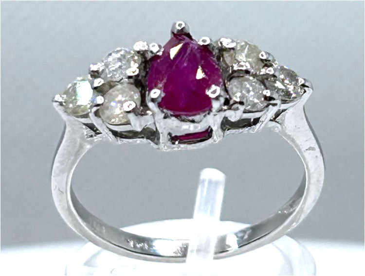 1.73ct Ruby & Diamond Cluster Ring in 14K White Gold