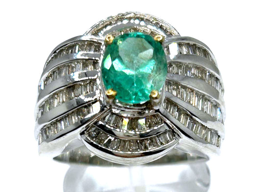 3.20ct Emerald & Diamond Ring in 18K White Gold