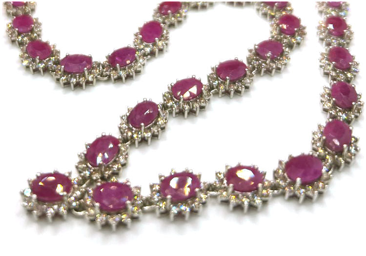 30.40ct Ruby & Diamond Necklace & Earrings Set in 9K White Gold
