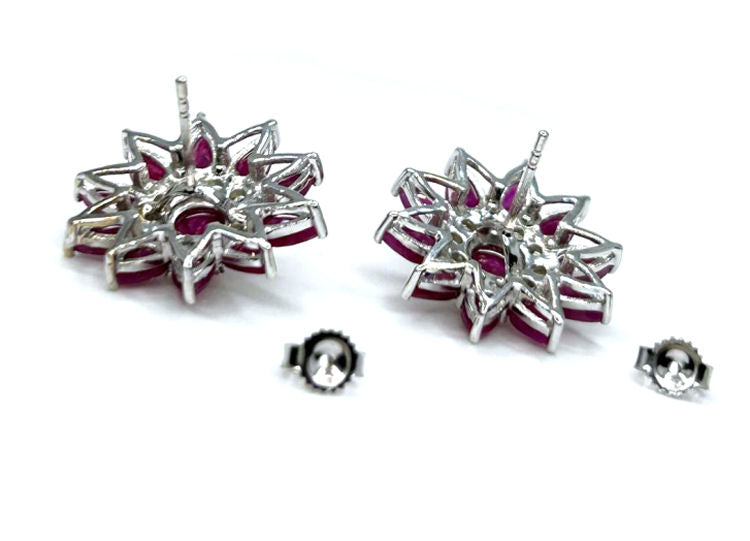 6.47ct Ruby & Diamond Earrings in 18K White Gold