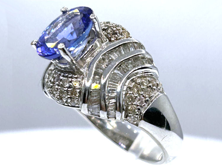4.41ct Tanzanite & Diamond Ring in 14K White Gold - Baguette Shape